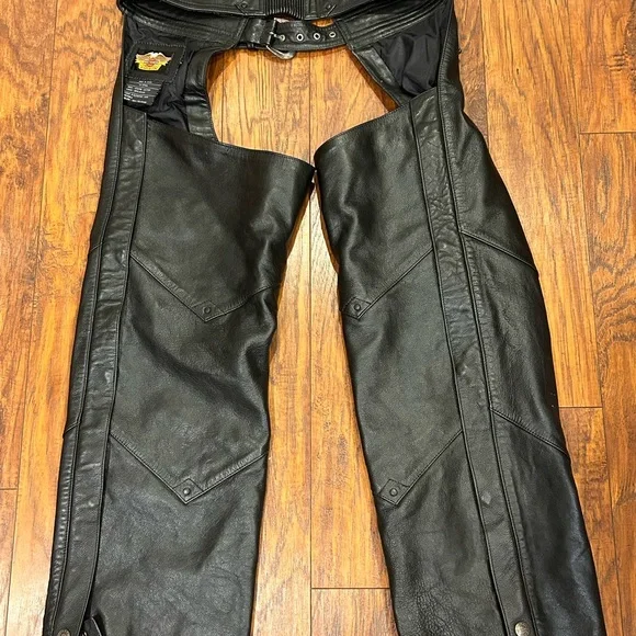 Harley Davidson men’s Stock II leather chaps black size Medium - Picture 4 of 7